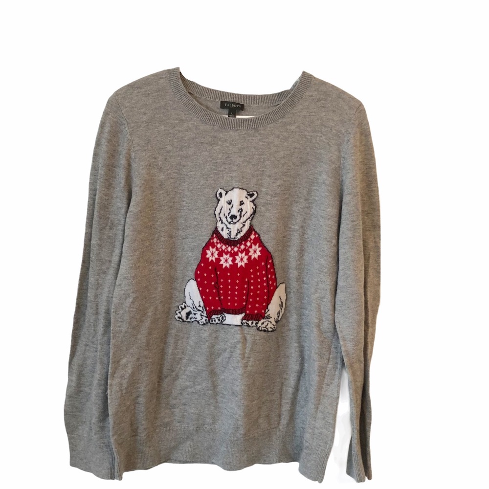 Talbots Soft lambs wool blend Polarbear Graphic Lg